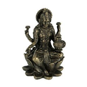 Bronze Finish Lakshmi Hindu Goddess On Lotus Figurine